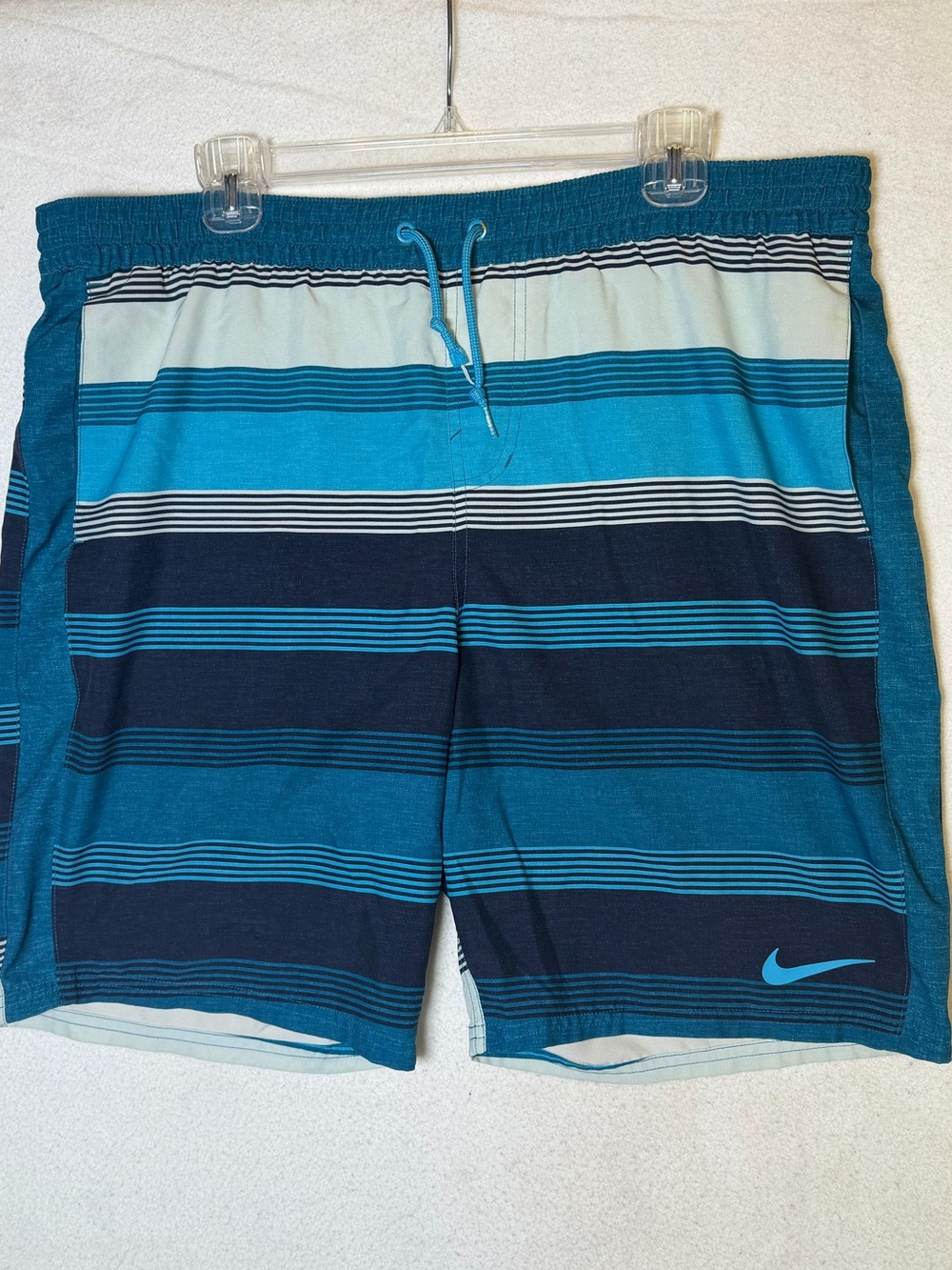Nike Men's Striped Swim Trunks Board Shorts Blue Teal Size L